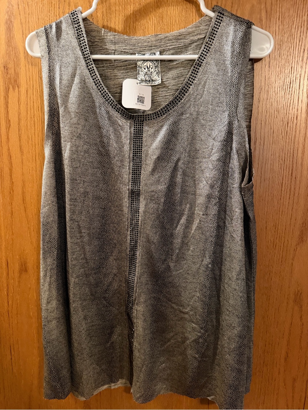 Vocal Gray Metallic Tank Top with Embellished Trim